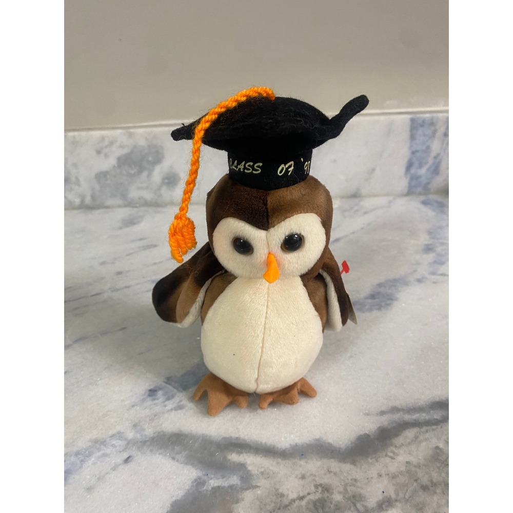 Ty Beanie Baby Wise‎ Owl Class of 1998 Graduation Cap Vintage Plush With Tag